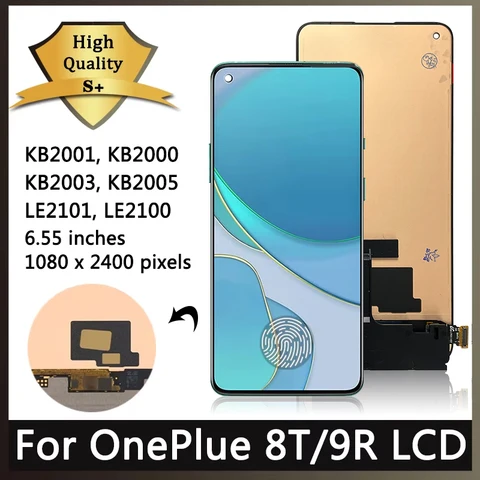 6, 55 AMOLED для Oneplus 8T 8 T KB2001 KB2000 ЖК-дисплей с сенсорным дигитайзером в сборе для Oneplus 9R 9 R LE2101 LE2100 с отпечатками пальцев