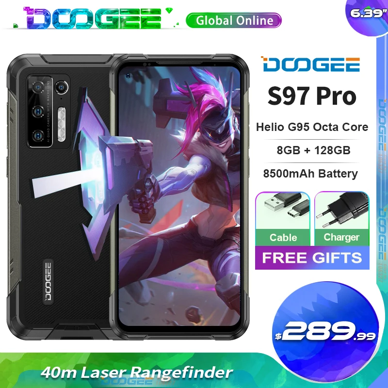 Doogee S97 Pro Smartphone 40m Laser Rangefinder 8500mAh 6.39'' 8GB+128GB Helio G95 Global Bands 48MP Camera Mobile Phone