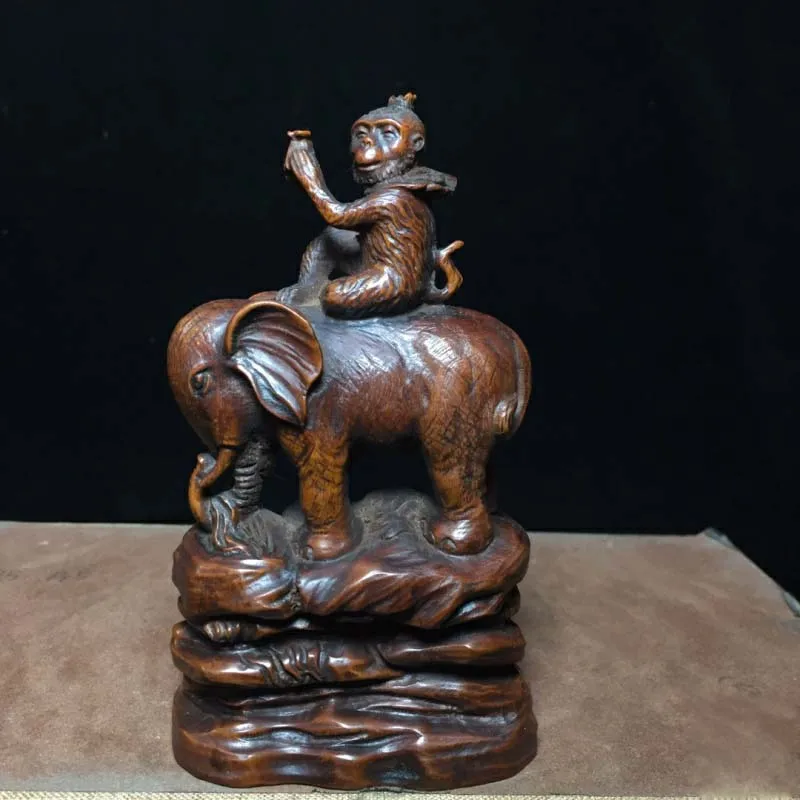 

Китайская статуя бокса из дерева, ручная работа, фэншуй, обезьянка, слон, благоприятная статуя