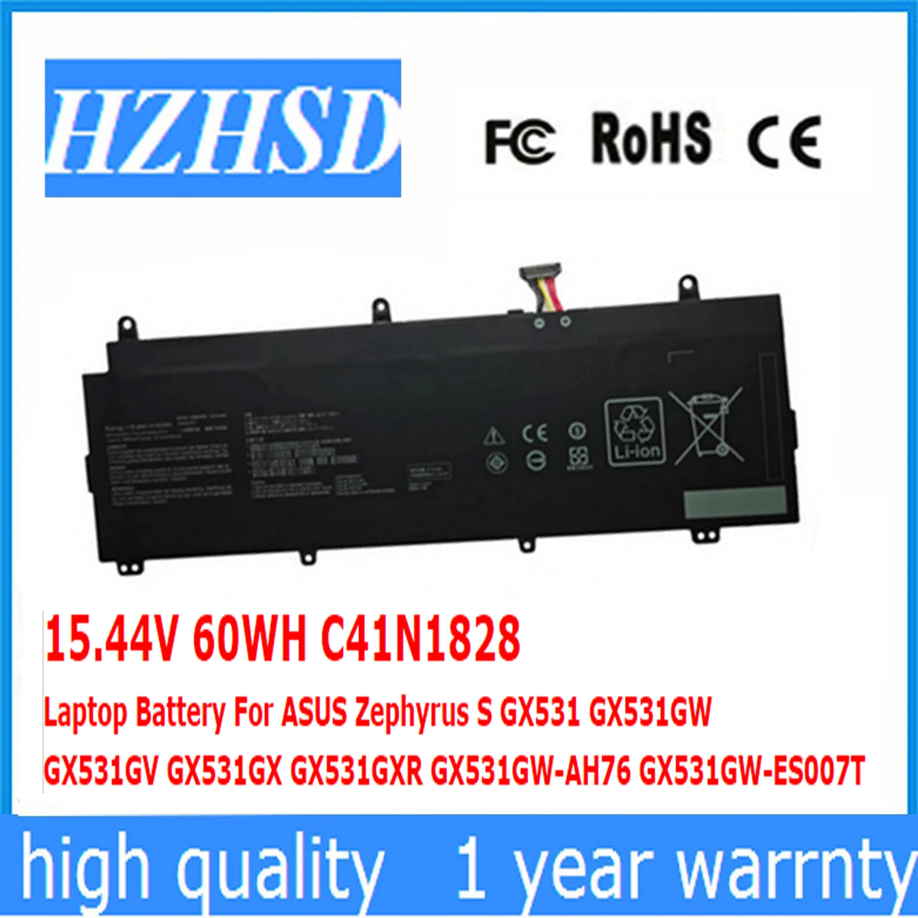 

15.44V 60WH C41N1828 Laptop Battery For ASUS Zephyrus S GX531 GX531GW GX531GV GX531GX GX531GXR GX531GW-AH76 GX531GW-ES007T