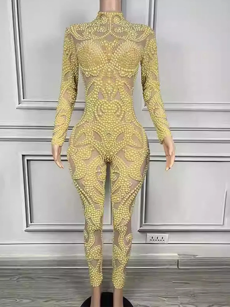 Высококачественный популярный эластичный комбинезон с бусинами 2024 Новая модная