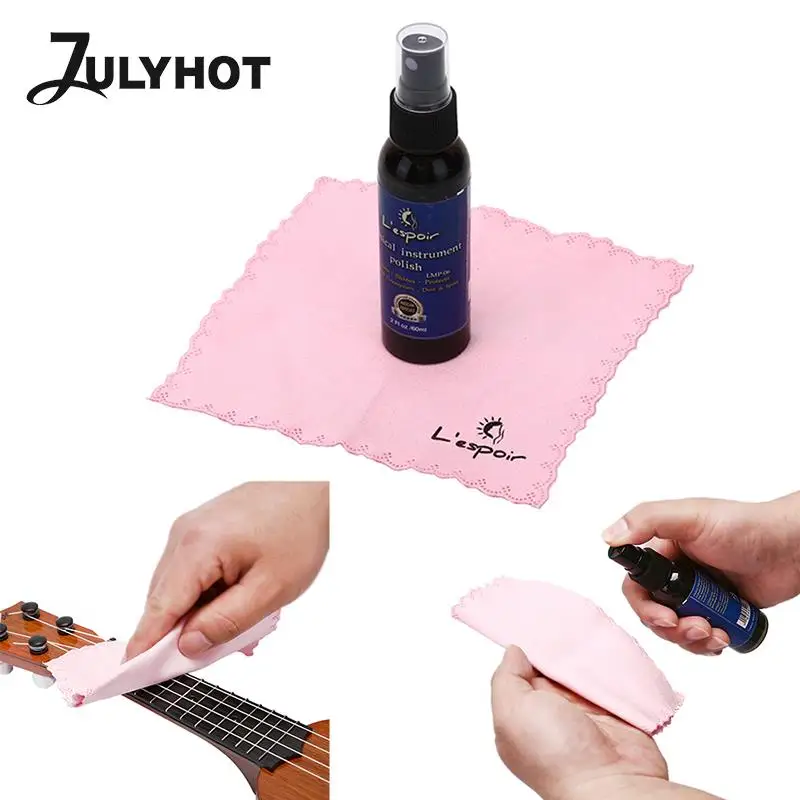 

60ML Electric Guitar Bass Stringed Instrument String Cleaner Polish Treated Cleaning Spray Cloth Set Guitar Accessories