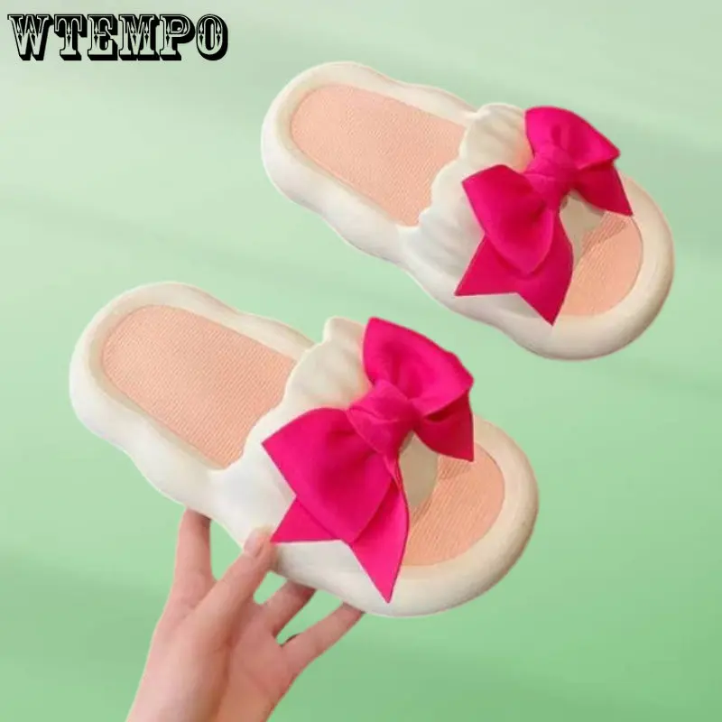 

WTEMPO Butterfly-Knot Slippers Casual Low Women's Shoes with Platform Slides Shale Female Beach Luxury Flat Slide Dropshipping