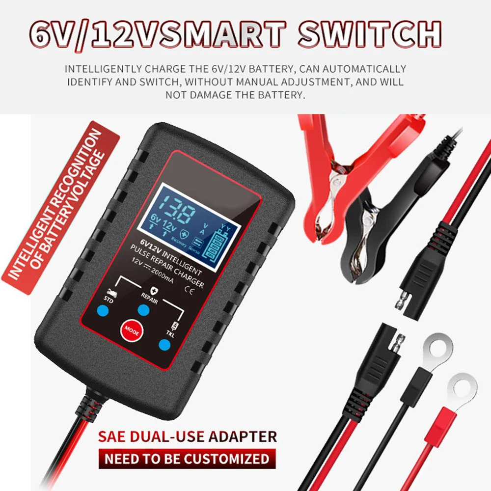 2-Amp Car Battery Charger 6V 12V Smart Automatic Charger Maintainer, Trickle Charger for Car, Lawn Mower,Motorcycle,Boat,Marine