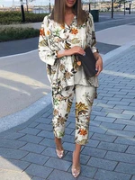 zanzea casual summer floral printed long sleeve o neck high low blouse matching sets bohemian femme fashion casual loose pant