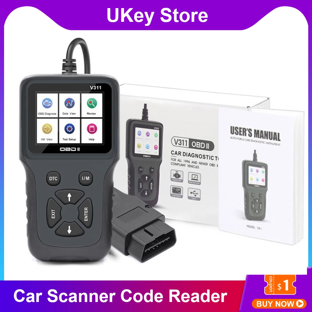 

V311 OBD2 Car Scanners Code Reader Car Diagnostics Tools Check Engine Testing Support OBD2/EOBD 9 Standard Protocols 8 Languages