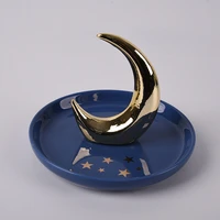 creative golden moon storage plate head jewelry ornaments nordic style ceramic jewelry plate display rack tray