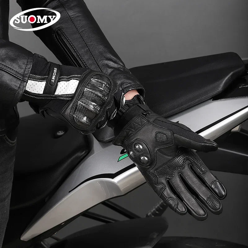 Женские Длинные мотоциклетные перчатки из натуральной козьей кожи красные