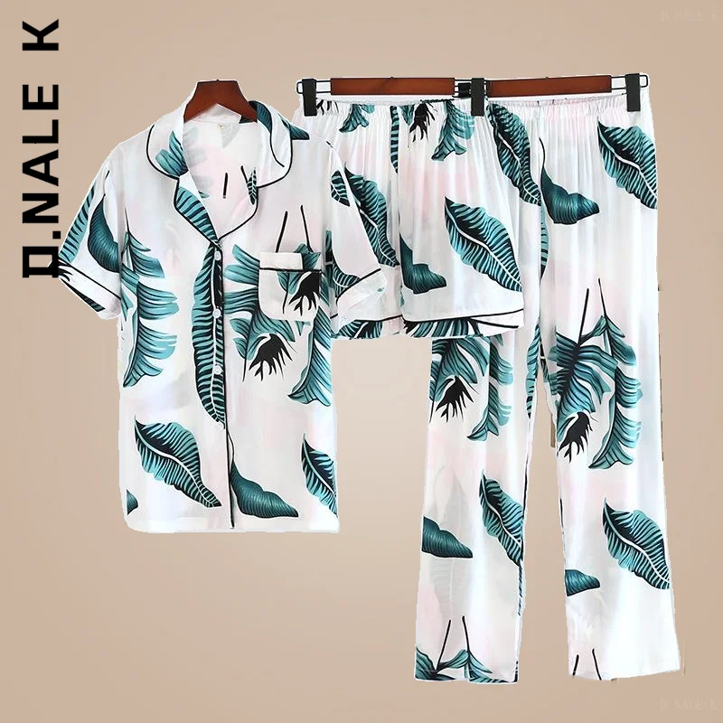 

Женские летние пижамы D.Nale K, домашняя одежда для сна из 100% вискозы, женские пижамы из 3 предметов, роскошный Повседневный костюм, мягкое нижне...