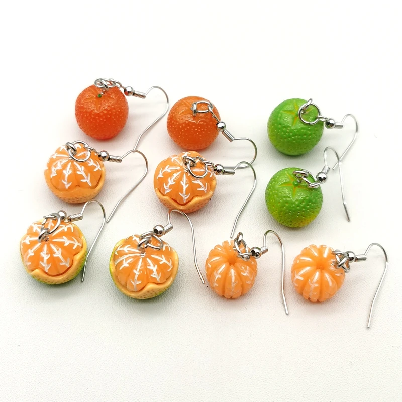 

New Cute Orange Earing Trend Resin Long Asymmetry Fruit Drop Hanging Earrings Children Pendant Fashion Jewelry for Girls Women