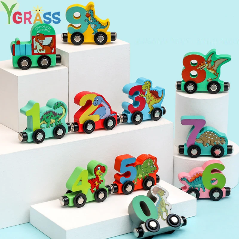 

Магнитный Набор поездов-динозавров, детские игрушки, деревянный мультяшный милый Веселый поезд для детей, малышей 2-5, развивающая игрушка Монтессори