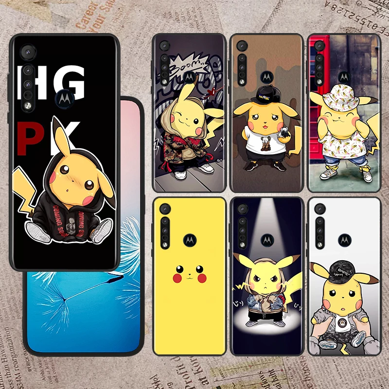 

Fashion Cute Pikachu Pokemon For Motorola Moto G60S G60 Edge 20 E20 E7i E6i E6S G9 G8 Plus G Power One Fusion Black Phone Case