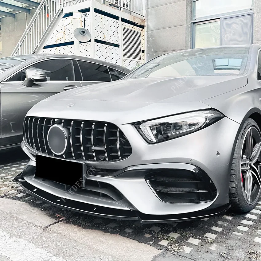 

Автомобильный передний бампер для Mercedes-Benz A-Class W177 A45 A45S, сплиттер для спойлера, защита 2019 2020 2021 2022 2023, блеск, черный АБС
