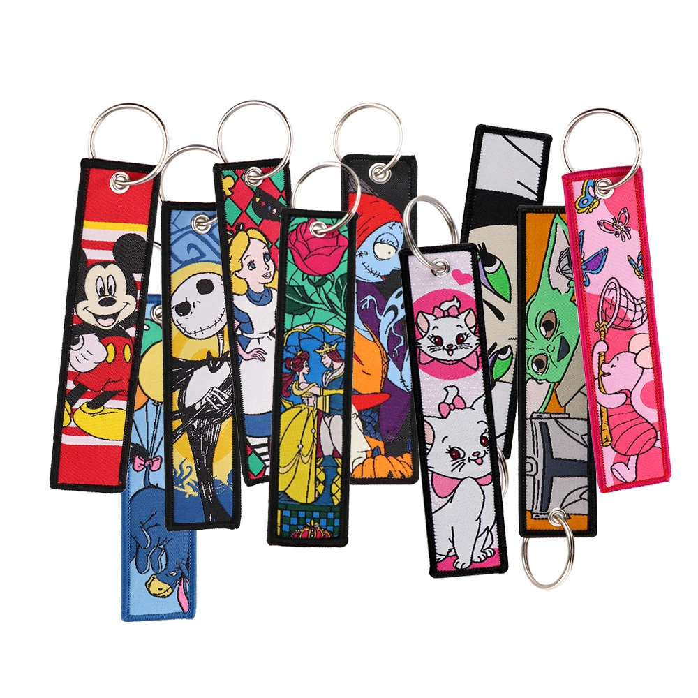 

10pcs Random Anime Embroidery Key Fobs Key Tag Motorcycles Cars Backpack Chaveiro No-repeat Keychain Friends Gifts KKZ543