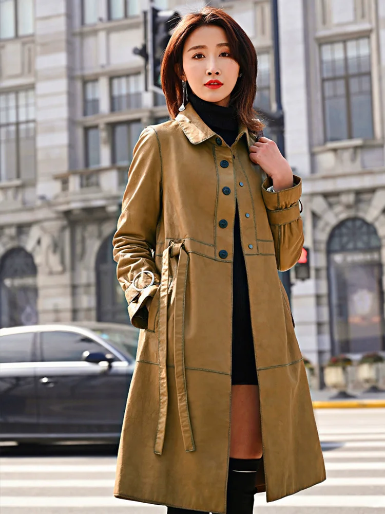 

2023Leather jacket,Spring Elegant Natural Genuine Leather Windbreaker Jacket Women Streetwear 100% Sheepskin Coat Female Vintage