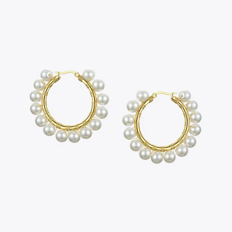 

ENFASHION Pearl Hoop Earrings For Women Gold Color Statement Big Circle Hoops Earings Fashion Jewelry Aros De Moda 2020 E191099