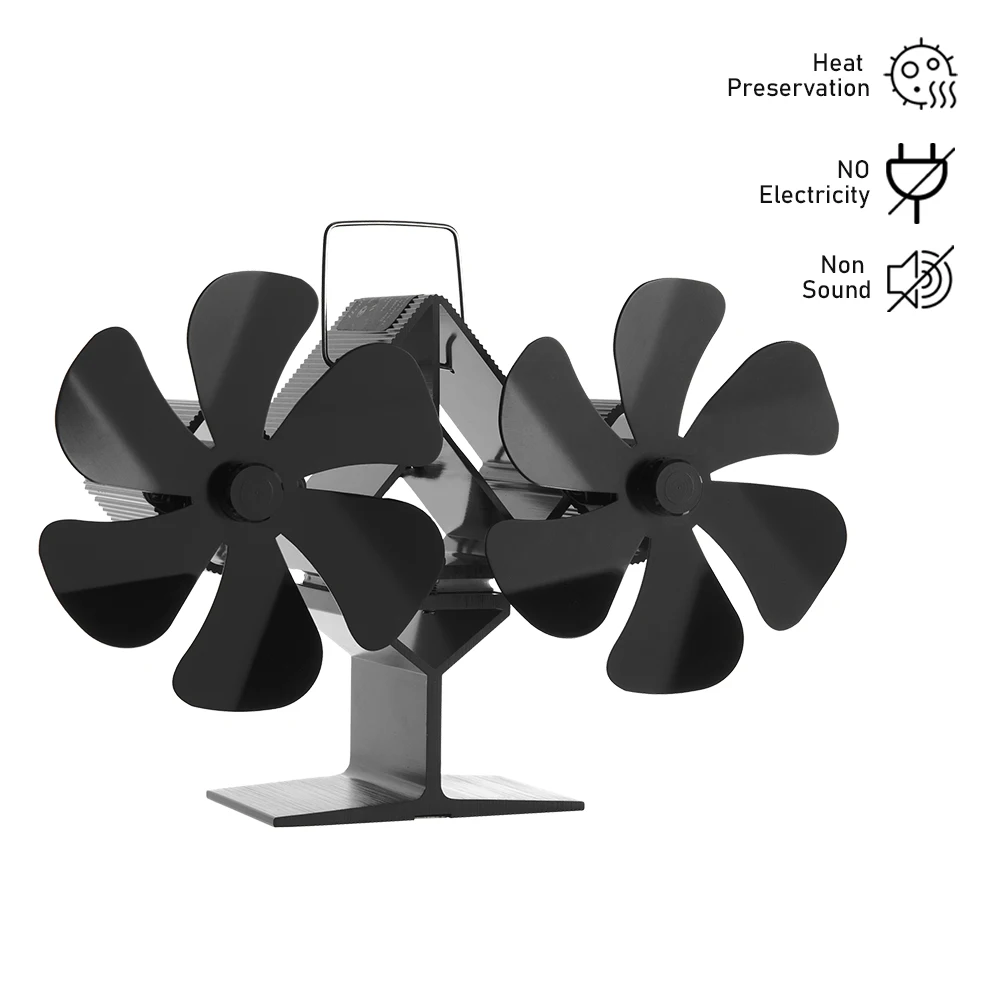 

12 Blade Heat Powered Fireplace Fan Double Head Stove Fan Log Wood Burner Heat Powered Eco Winter Warm High-efficiency Heat