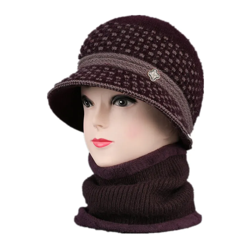 

Middle Aged And Old People's Hats In Winter Fashion Trend Rabbit Hair Plush Thick Pot hat Old Lady Knitted Warm Wool Hat