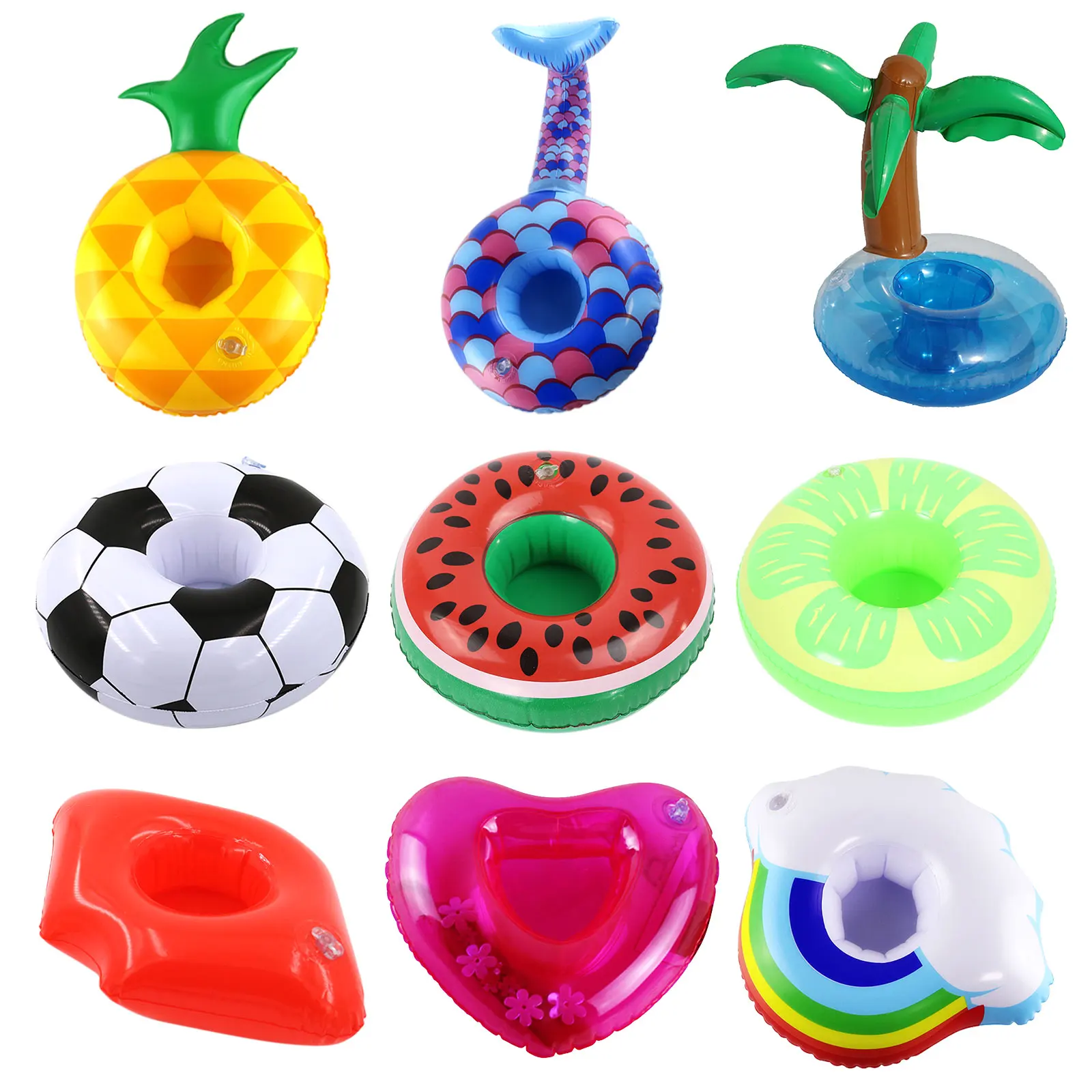 

9pcs Inflatable Drink Holder Floating Inflatable Cup Coaster Bath Toy Set for Pool Party Floating Beverage Placemat