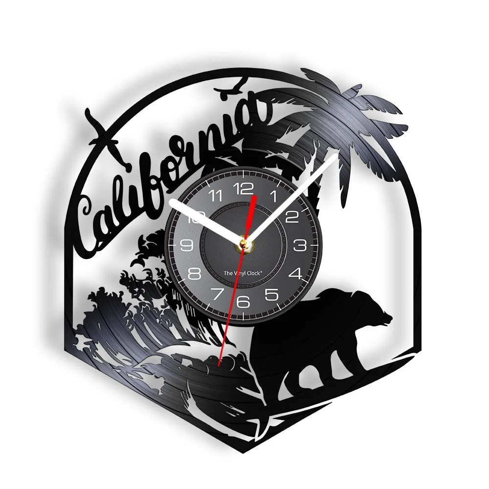 California Republic Sign Wall Art San Francisco California Dream Wall Clock CA Home State Grizzly Bear Vinyl Record Wall Clock