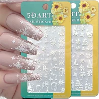 5d christmas embossed nail stickers santa white snowflakes tree elk carved winter nail decals diy manicures decorations