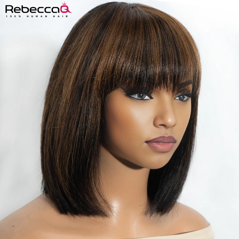 Прямые короткие парики Боб Парик из человеческих волос с челкой Перуанский парик