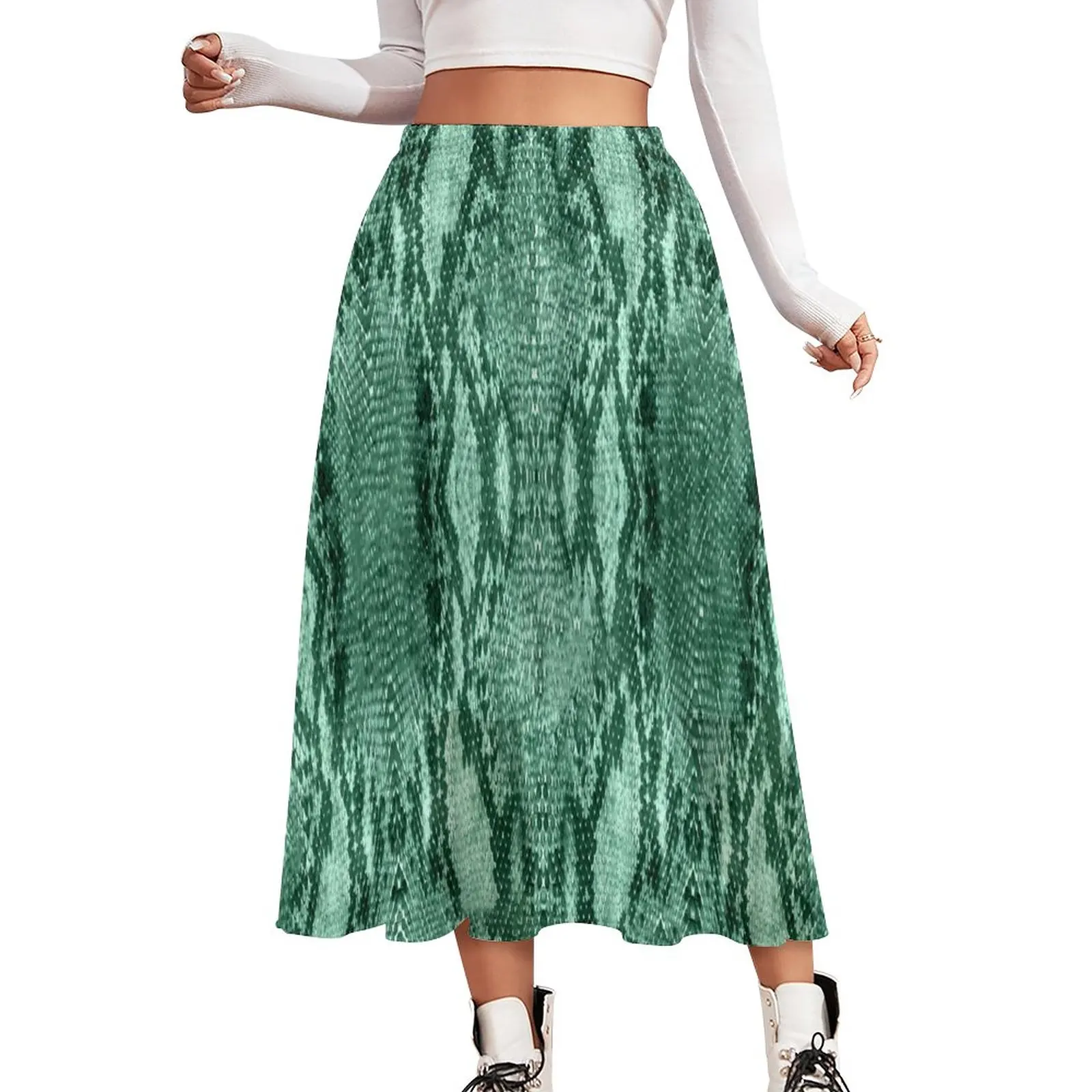 

Snakeskin Print Chiffon Skirt Light Green Animal Street Wear Long Skirts Ladies Cute Boho Skirt Printed Clothes Gift Idea