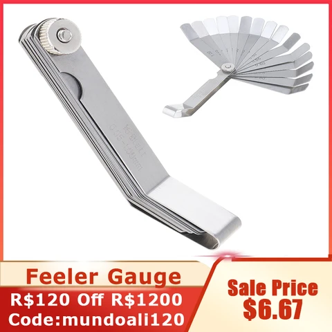 Измеритель толщины 100A16 0,05-1 мм, изогнутый стальной гаскованный метрический наполнитель, измерительный инструмент с 16 лезвиями для измерения по дереву - изображение
