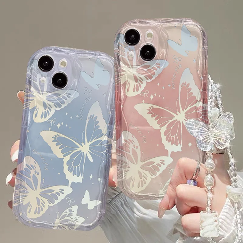 Фото Чехол-цепочка с кристаллами-бабочками для Huawei Honor 90 Lite 300 Pro X9C Smart P30 P40 Mate 30 Pro Play 60 Plus, мягкий прозрачный чехол №2