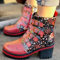 woman boots chunky heel shoes western cowboy style europe and handsome retro small floral boots winter booties botas de mujer