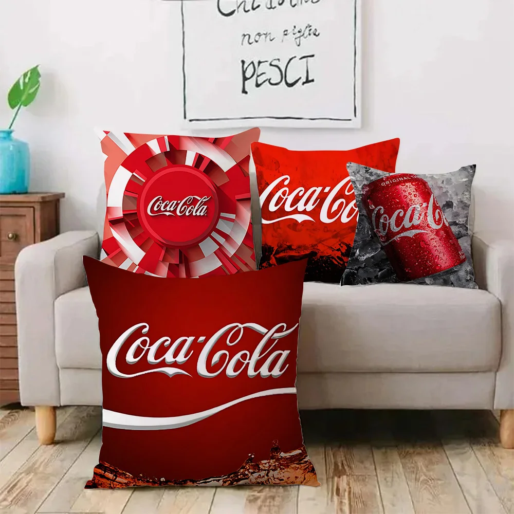 Pillow Covers Cartoon C-Cocas C-Colas Sofa Decorative Home Double-sided Printing Short Plush Cute Cushion Cover