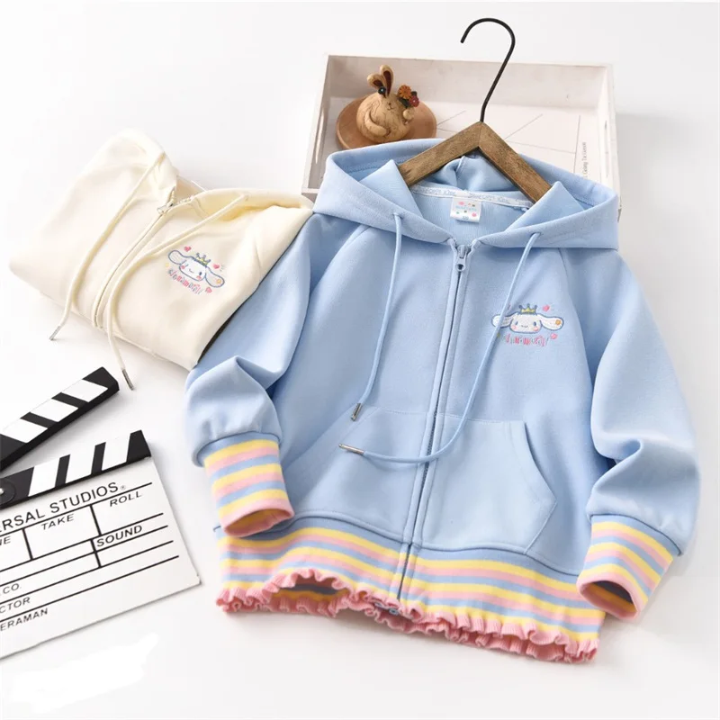 

Осенняя Новинка, детская одежда Sanrio, милый свитер с капюшоном в стиле аниме Cinnamoroll для девочек, бейсбольная куртка на молнии, куртка в подарок