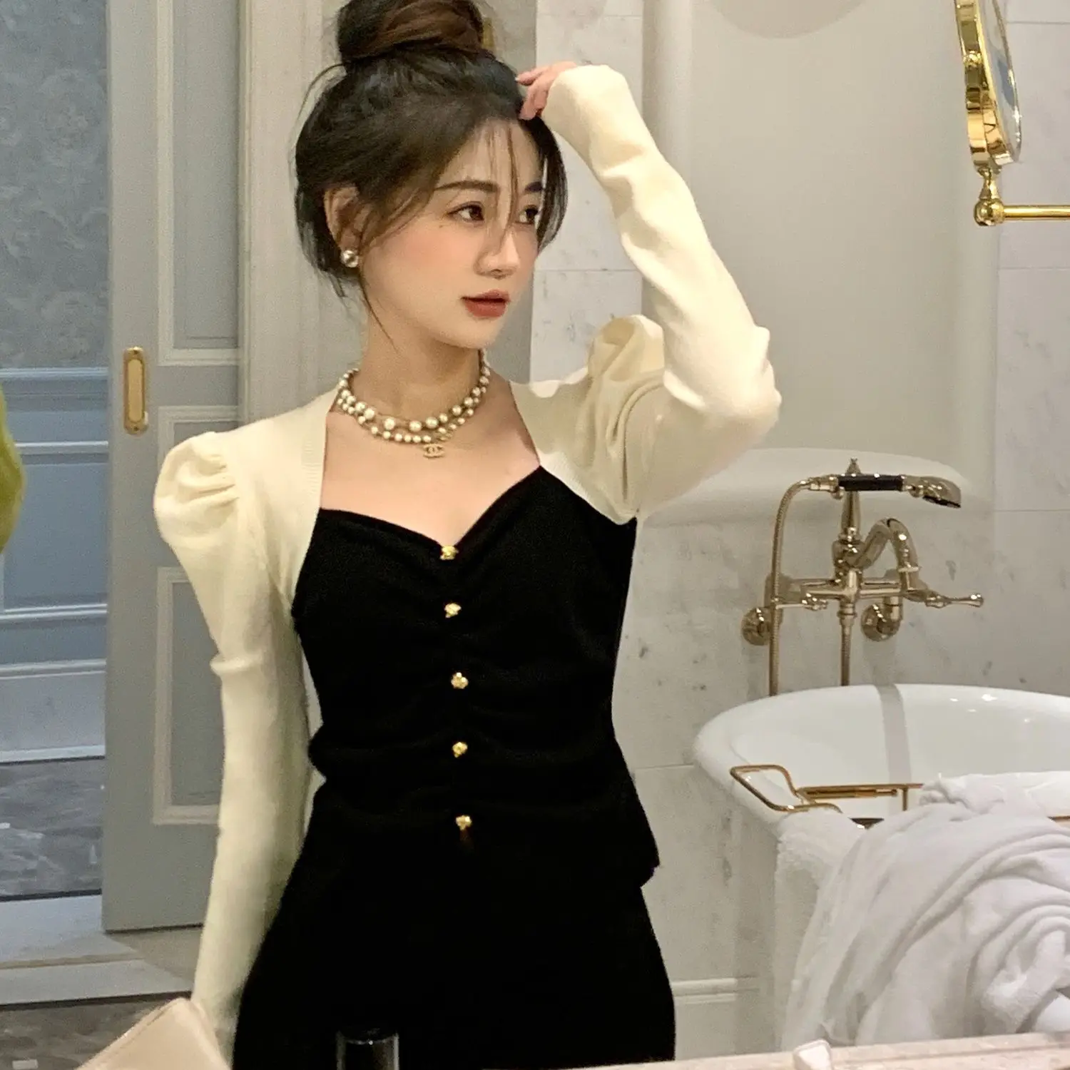 Женская трикотажная нижняя рубашка с длинными рукавами в стиле Pure Desire для