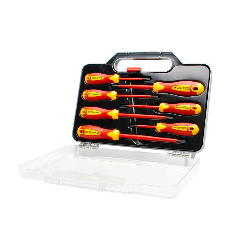 

7pcs high quality Proskit SD-8012 electrician VDE high voltage resistant 1000V insulated cross slotted insulated screwdriver