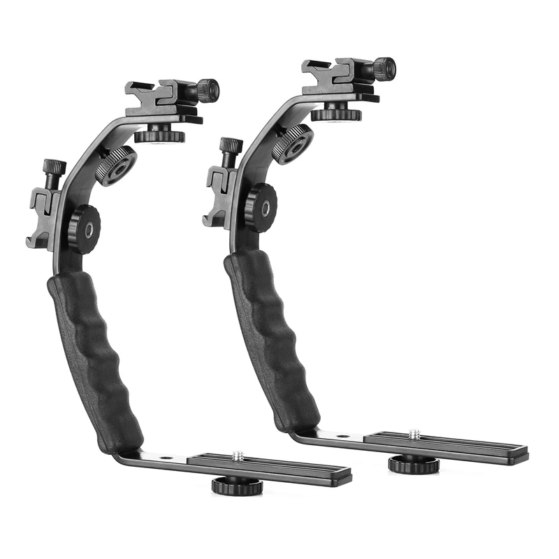 

2X Camera L Bracket Mount Video Grip L-Bracket Dual Flash Cold Shoe Mount 1/4 Inch Tripod Screw (Updated)