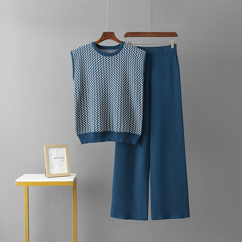 Женский Летний Жаккардовый Трикотажный Комплект Из 2 Предметов Свободный Топ Без