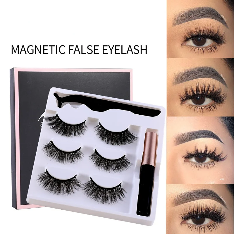 

Magnetic False Eyelashes Set Waterproof Makeup Set Magnetic Liquid Eyeliner with Tweezer 3D Mink Lashes Natural Looking