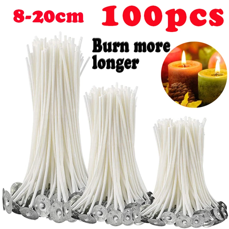 100pcs/lot candle Wicks for Candle Making Pre-waxed Wicks Party Supplies 8cm-20cm Natural Smokeless Pure Cotton and wood wicks