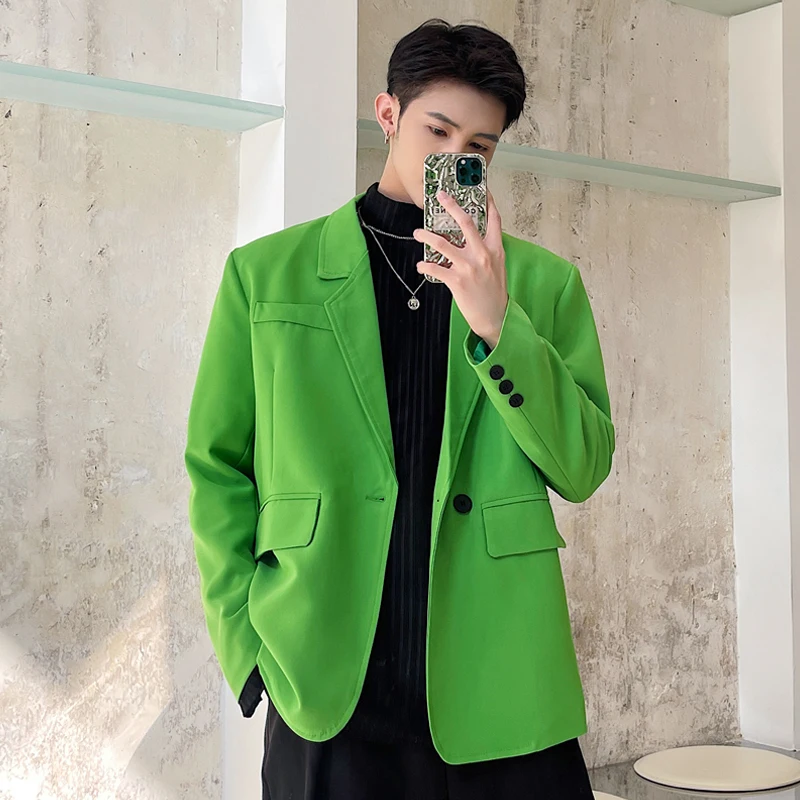 Fluorescent Green Inc Men Blazer Ins Cool Streetwear Classic Suit Coat Graceful Party Chaquetas Night Club Dating Tops Outerwear