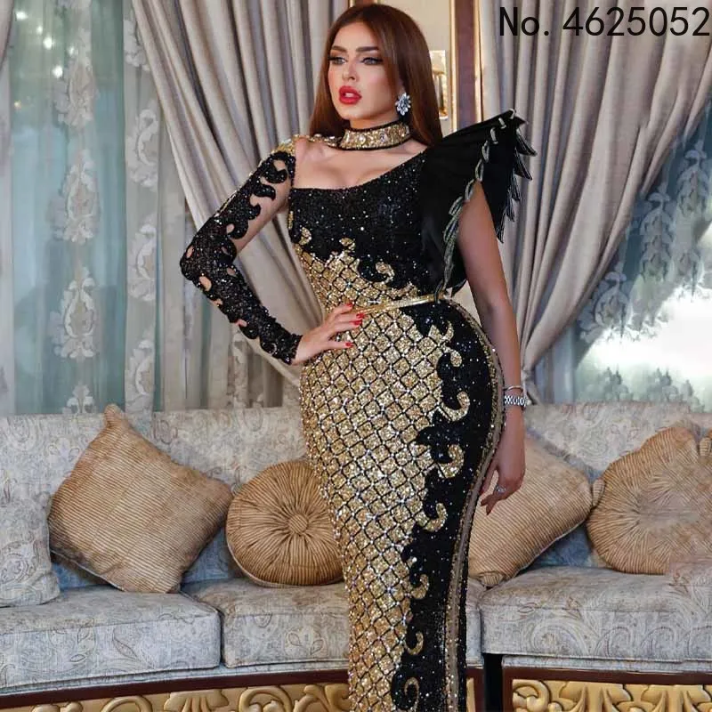 

2022 Best Quality Famous Brand Dress Solid Sequins O-neck One Shoulder Sexy CelebrIty Party Maxi Dress Vestidos