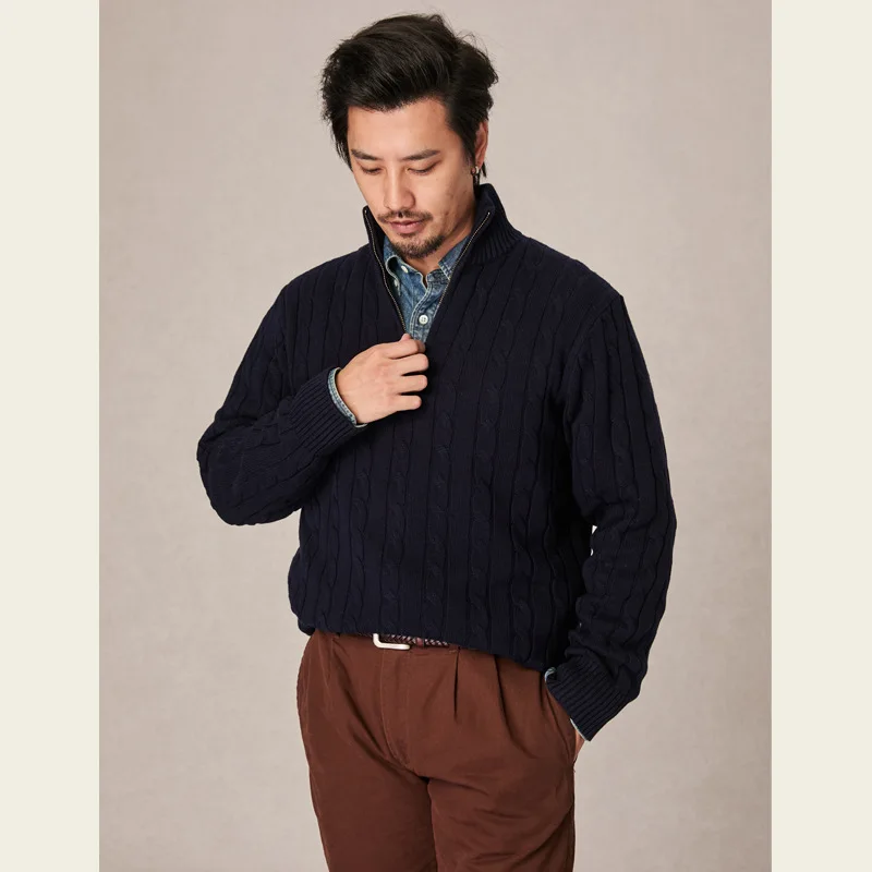 Осенне-зимний кашемировый свитер в стиле ретро с полуводолазкой на молнии