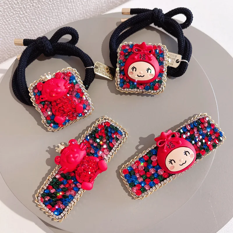

Rhinestone Hair Tie Clip for Women Girl Tiger Animal Elastic Bands Rubber Korean Cute Accessories Handmade Wholesale