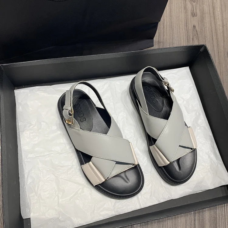 

Fashion all-match sandals women's 2022 summer new flat-bottomed thick-bottomed heightened cross Roman shoes