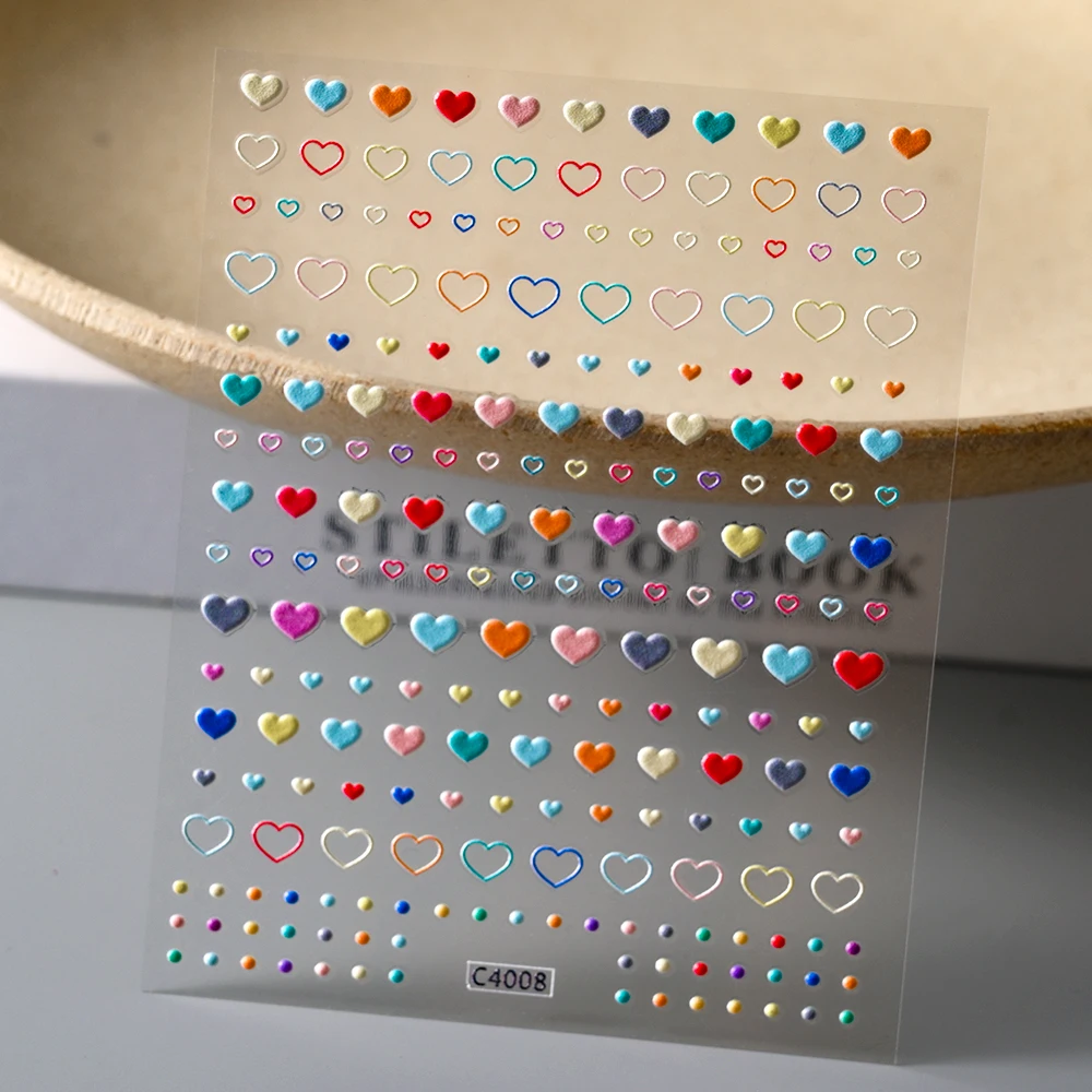 

1 Sheet 5D Nail Sticker Rainbow Star Heart Sticker Embossed Hollow Heart Star Emoticons Nail Art Decal False Nail Design Self-A