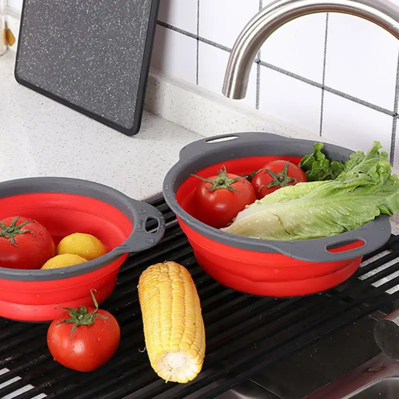 

Collapsible Drainer Basket Red Unbreakable Durable Easy To Operate Easy To Put Kitchen Accessories Fruit And Vegetable Basket