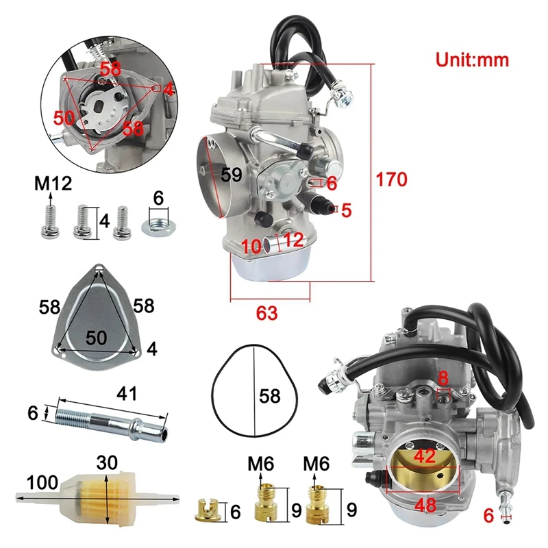 Карбюратор PD42J 42 мм для Yamaha Predator 500 Grizzly 600 660 YFM660 Outlaw Rhino YXR660 Bombardier Can-Am