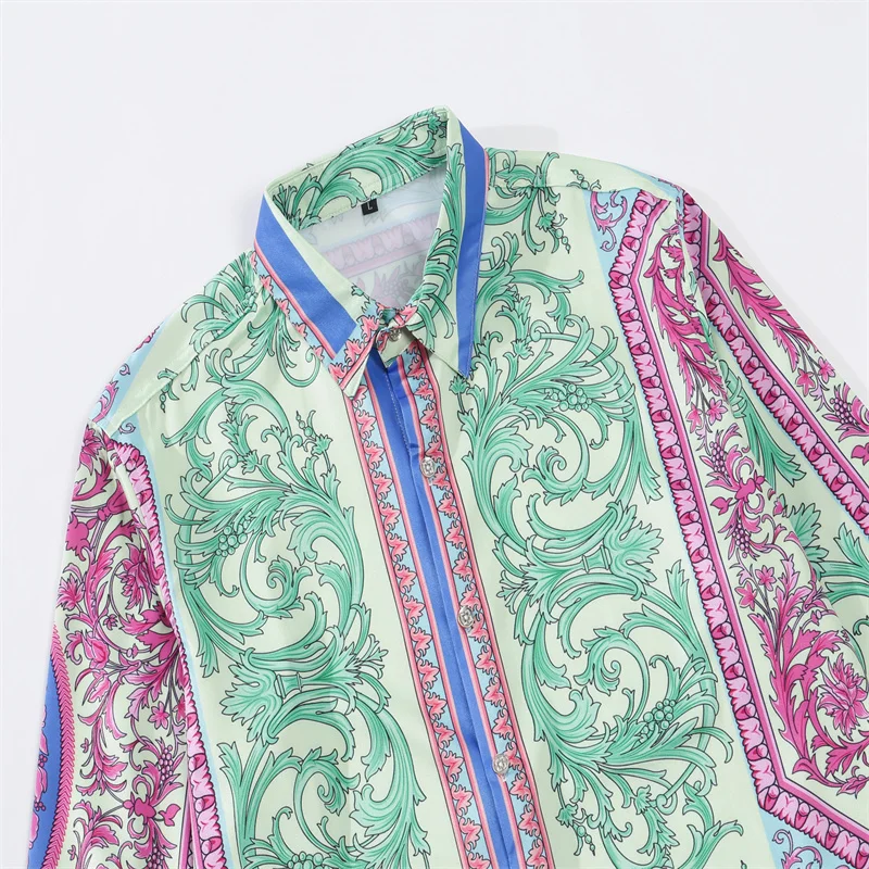 2022 Spring Mens Clothing Long Sleeve Luxury Printed Palace Hawaiin Summer Male Casual Slim Fit Travel Office Dating Dress Shirt