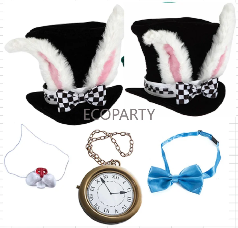 Costume da coniglio Alice nel paese delle meraviglie Mr. Rabbit cappello da coniglio bianco puntelli Cosplay accessori Set da 5 pezzi accessori Set Ecoparty 20