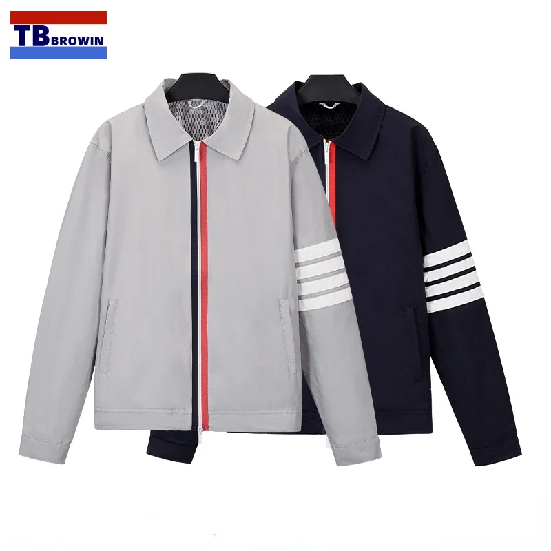

TB BROWIN Thom Men's Jacket Spring Autumn Fashion Four Bar Stripes Red White Blue Ribbon Zipper Tops Casual Breathable Overcoat