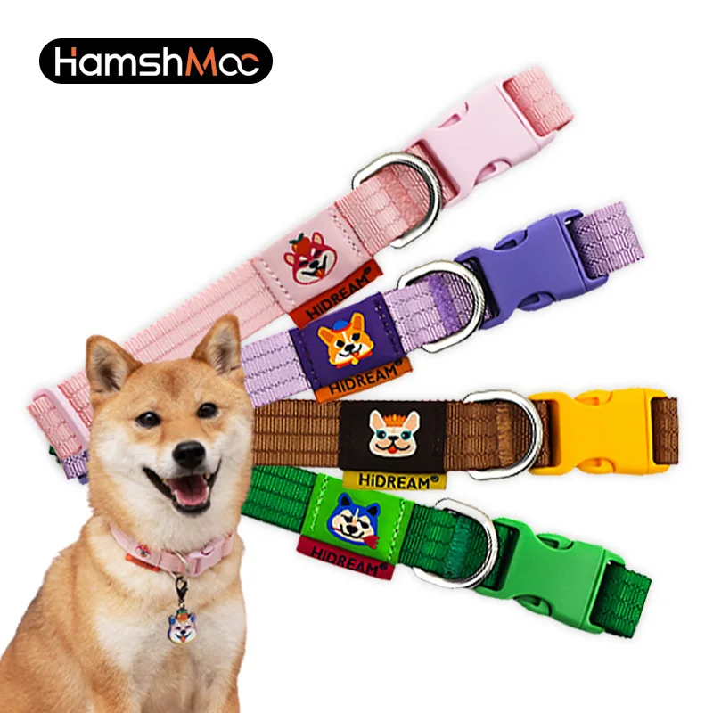 

HamshMoc Cartoon Embroidery Dog Collar Soft Adjustable Creative Nylon Pet Collar Durable Comfortable for Dogs Outdoor Travel